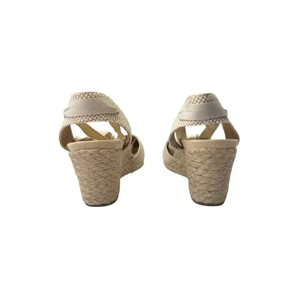 Vionic Espadrille Wedges 8.5 Womens Maris Cream Suede Closed Toe Ankle Wrap Boho